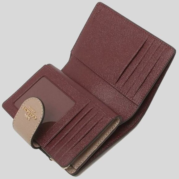 NWT - COACH Medium Corner Zip Wallet -  6390 Crossgrain Leather/Gold/Taupe $198 - Picture 4 of 9